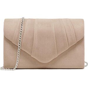Women's 1-Velvet Nude Evening Pleated Envelope Clutch Bag for Wedding Party